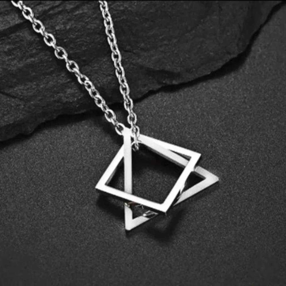 Geometric Hollow Triangular Chain Pendant Necklace Men/Women - Picture 14 of 16